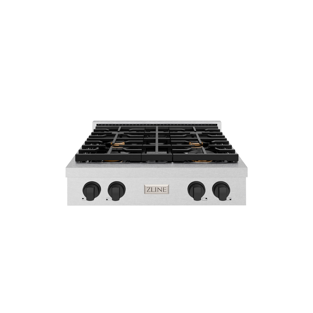 ZLINE 30" Autograph Paramount Gas Rangetop with 4 Burners and Porcelain Cooktop in Satin Stainless Steel with Matte Black Accents, SRTSZ-30-MB