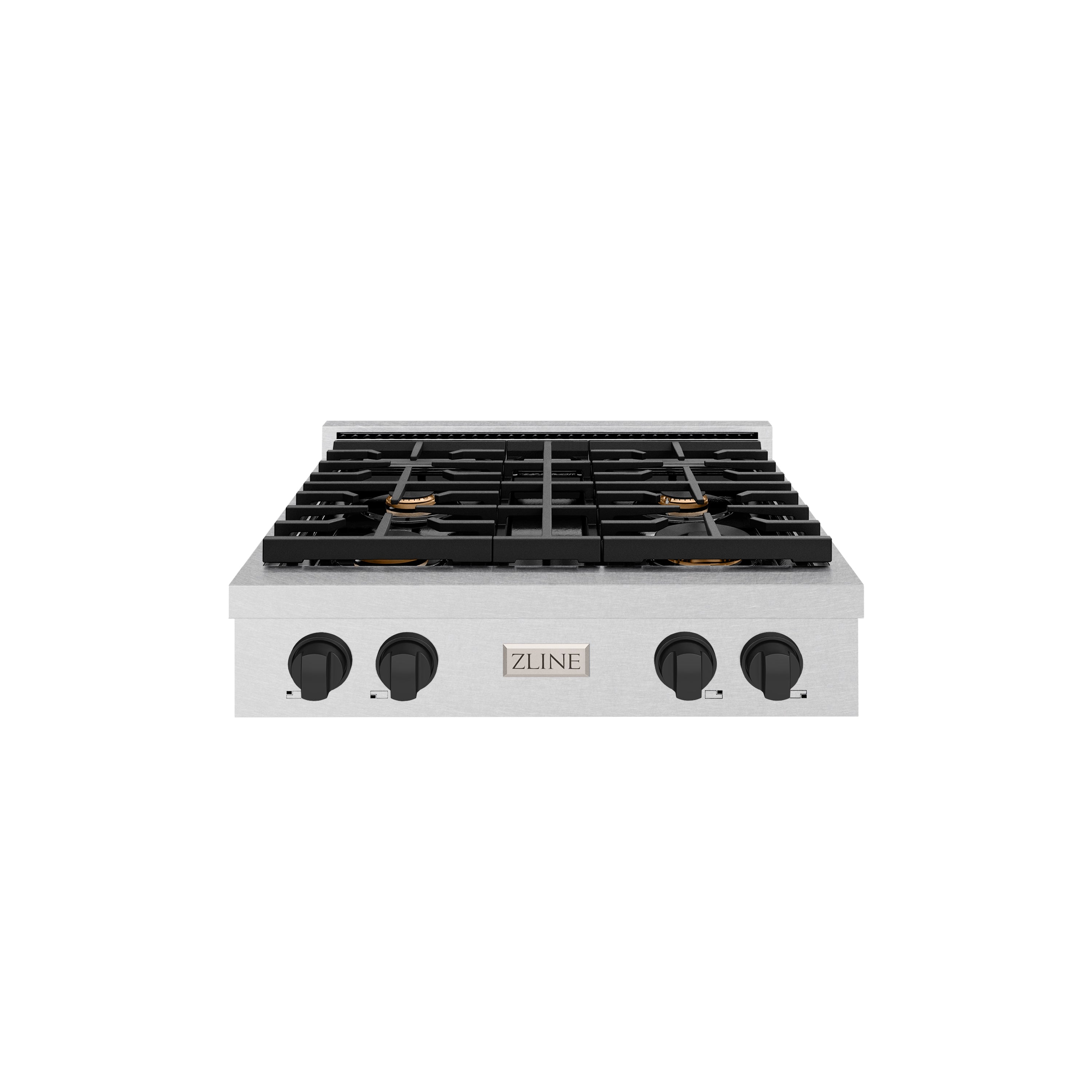 ZLINE 30" Autograph Paramount Gas Rangetop with 4 Burners and Porcelain Cooktop in Satin Stainless Steel with Matte Black Accents, SRTSZ-30-MB