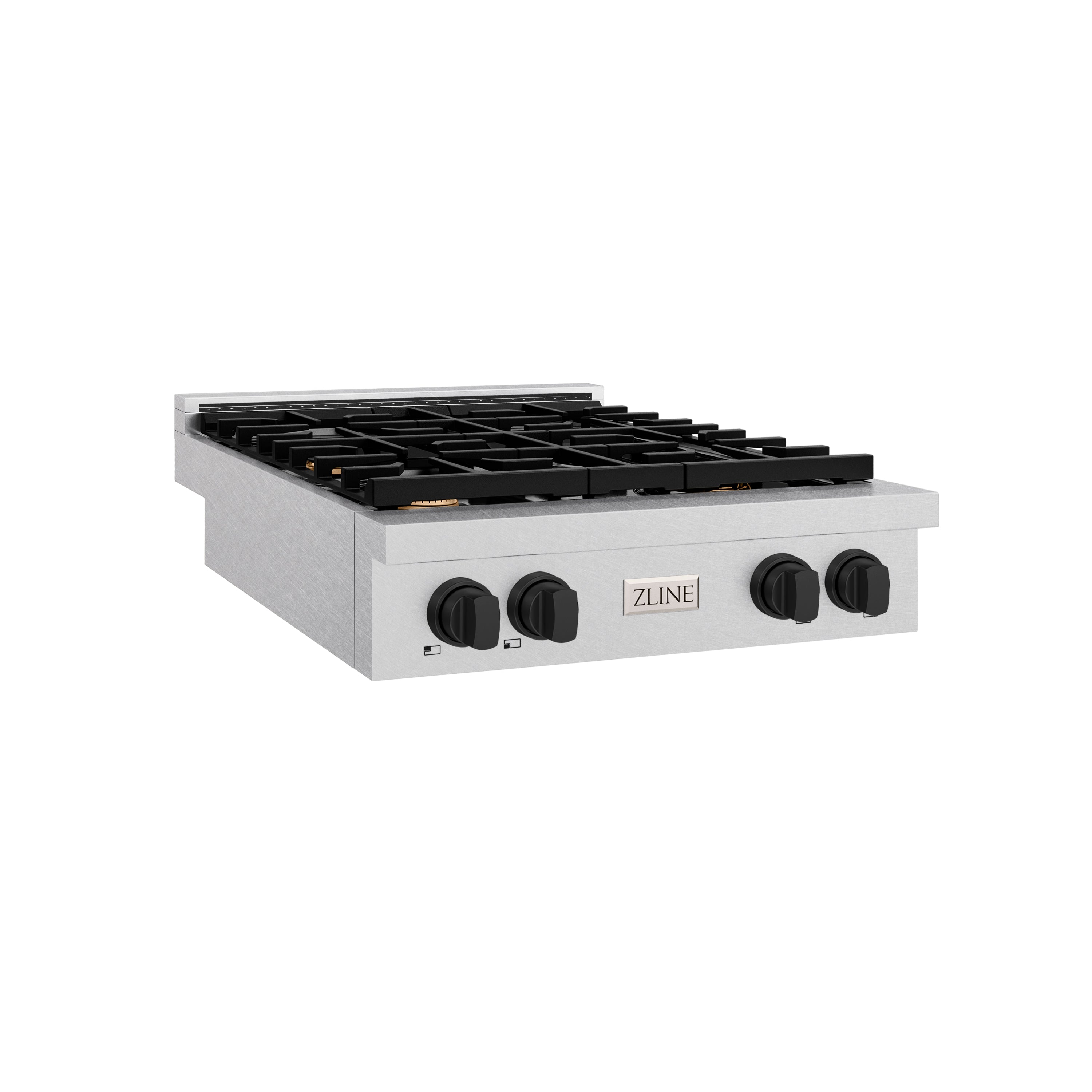 ZLINE 30" Autograph Paramount Gas Rangetop with 4 Burners and Porcelain Cooktop in Satin Stainless Steel with Matte Black Accents, SRTSZ-30-MB