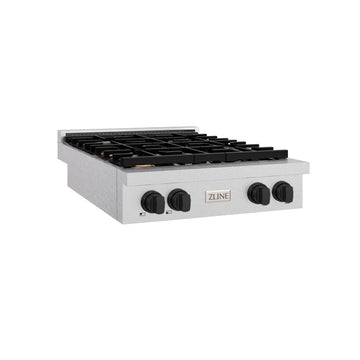 ZLINE 30" Autograph Paramount Gas Rangetop with 4 Burners and Porcelain Cooktop in Satin Stainless Steel with Matte Black Accents, SRTSZ-30-MB