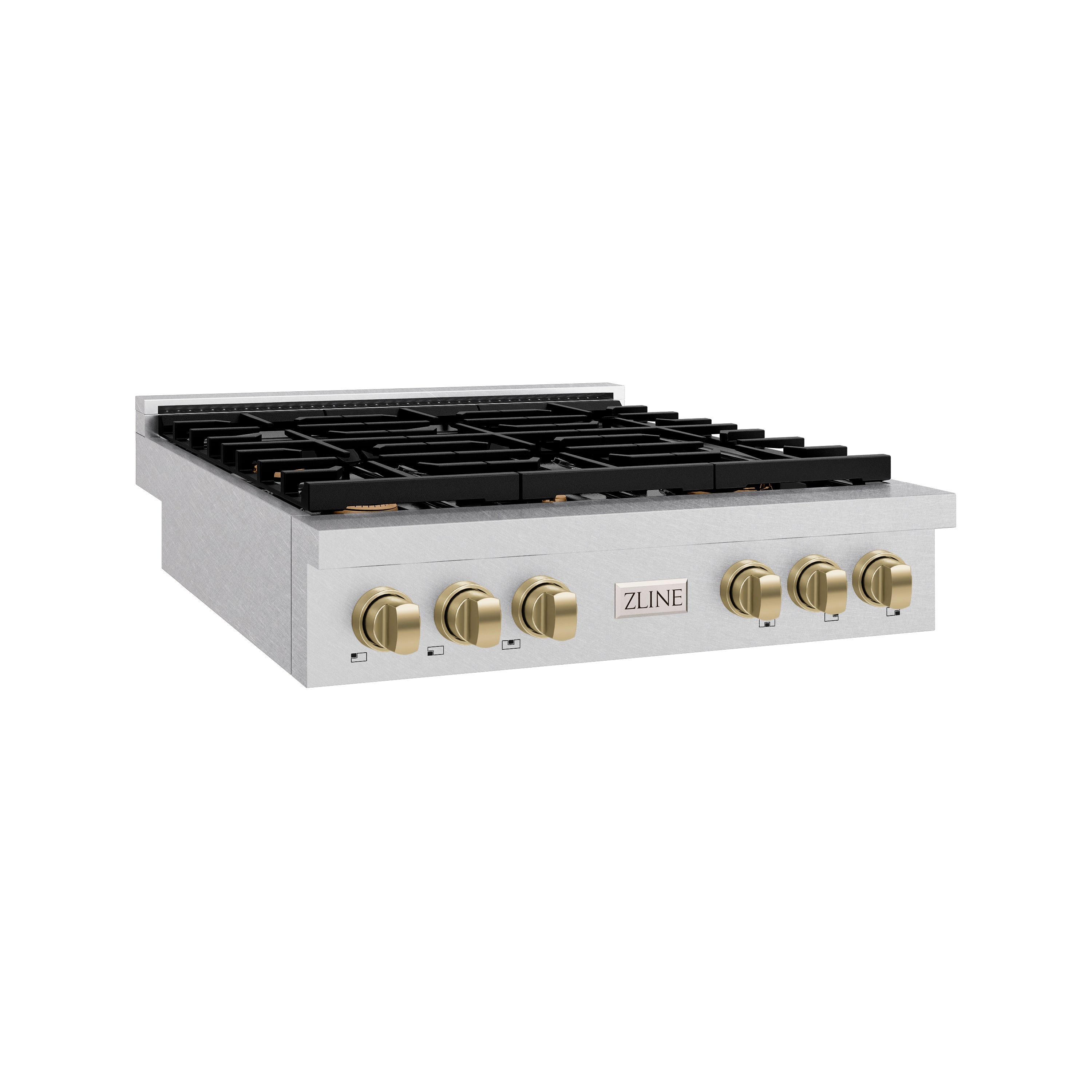 ZLINE 36" Autograph Paramount Gas Rangetop with 6 Burners and Porcelain Cooktop in Satin Stainless Steel with Champagne Bronze Accents, SRTSZ-36-CB