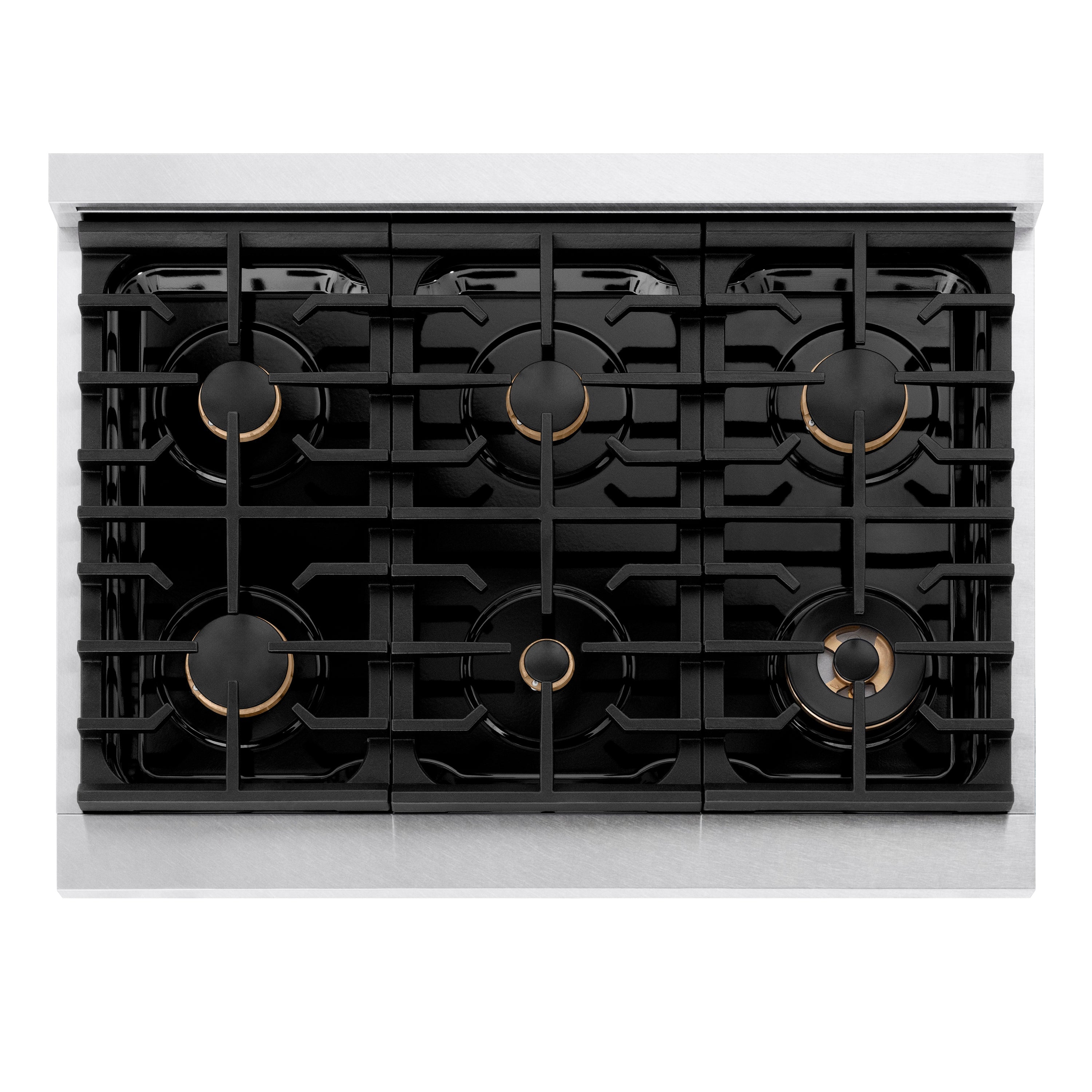 ZLINE 36" Autograph Paramount Gas Rangetop with 6 Burners and Porcelain Cooktop in Satin Stainless Steel with Champagne Bronze Accents, SRTSZ-36-CB