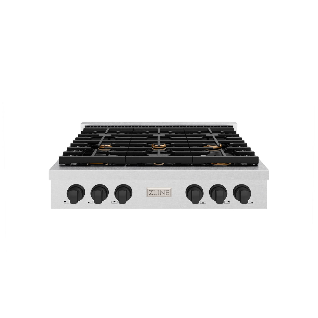 ZLINE 36" Autograph Paramount Gas Rangetop with 6 Burners and Porcelain Cooktop in Satin Stainless Steel with Matte Black Accents, SRTSZ-36-MB