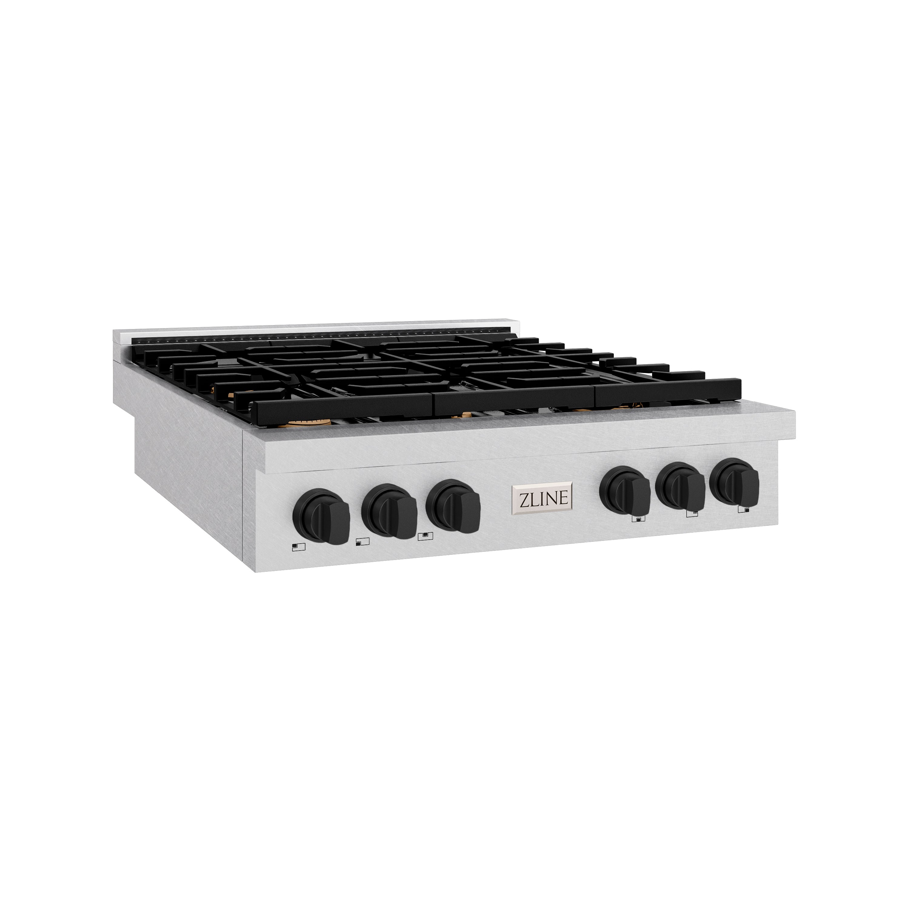 ZLINE 36" Autograph Paramount Gas Rangetop with 6 Burners and Porcelain Cooktop in Satin Stainless Steel with Matte Black Accents, SRTSZ-36-MB