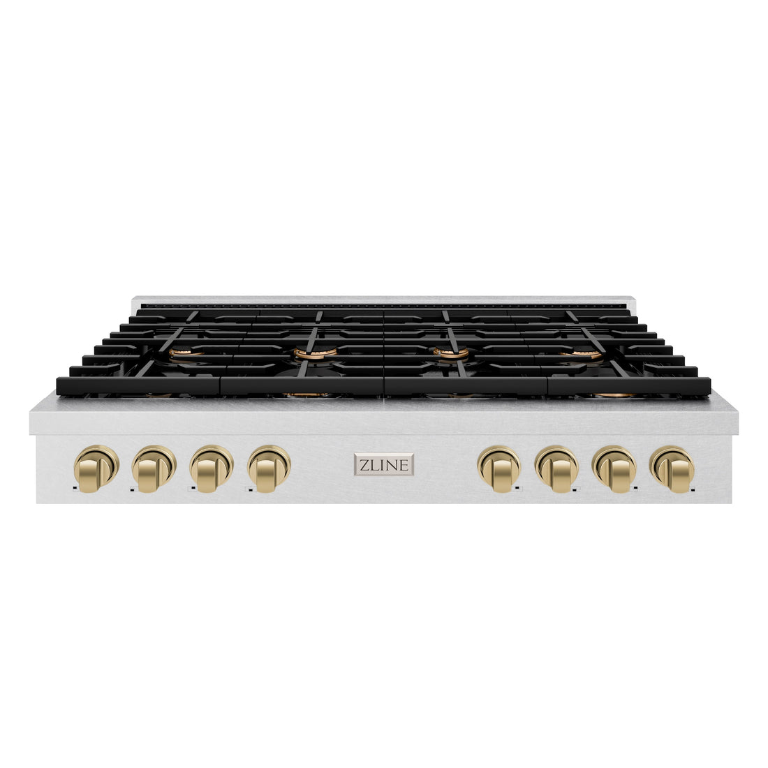 ZLINE 48" Autograph Paramount Gas Rangetop with 8 Burners and Porcelain Cooktop in Satin Stainless Steel with Champagne Bronze Accents, SRTSZ-48-CB