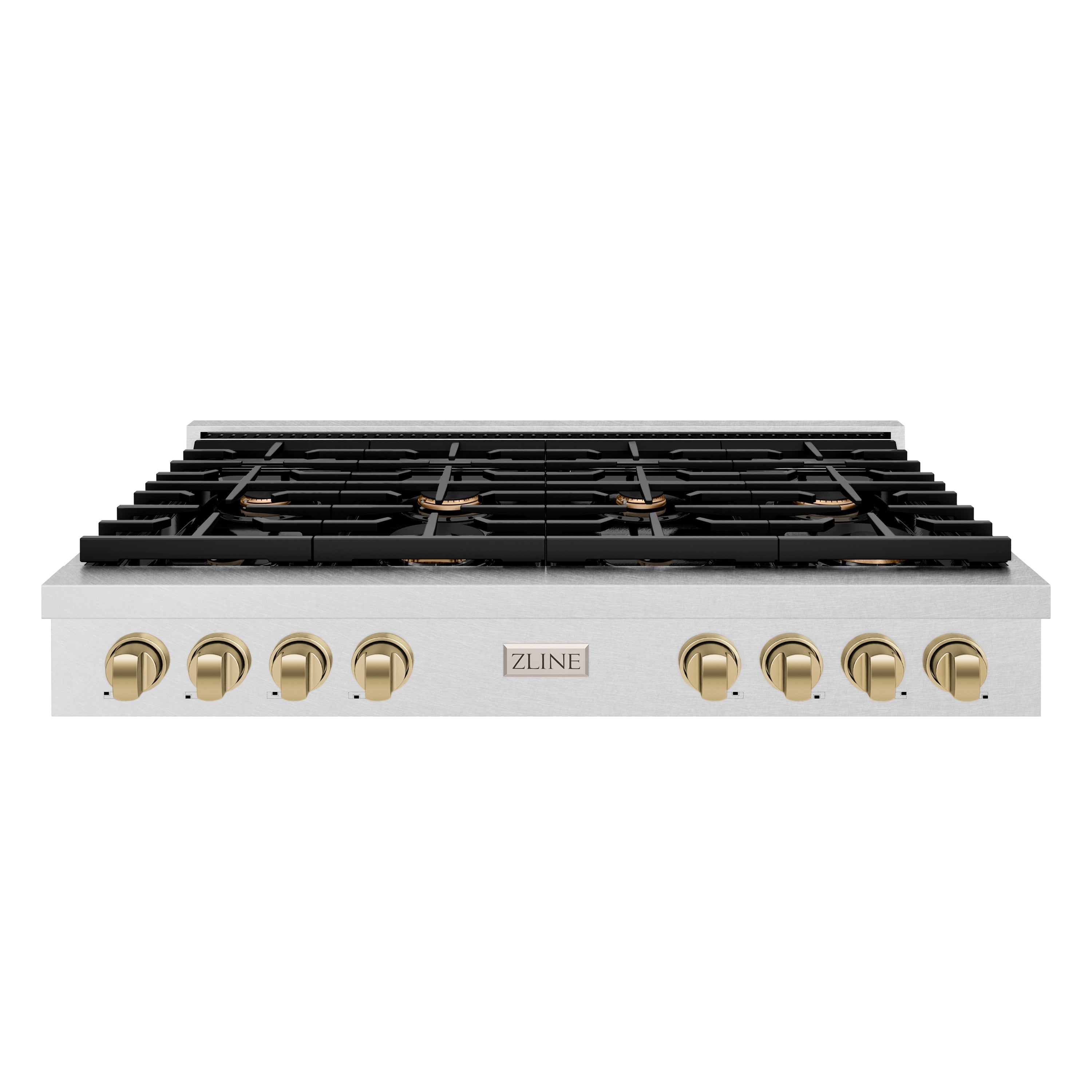 ZLINE 48" Autograph Paramount Gas Rangetop with 8 Burners and Porcelain Cooktop in Satin Stainless Steel with Champagne Bronze Accents, SRTSZ-48-CB