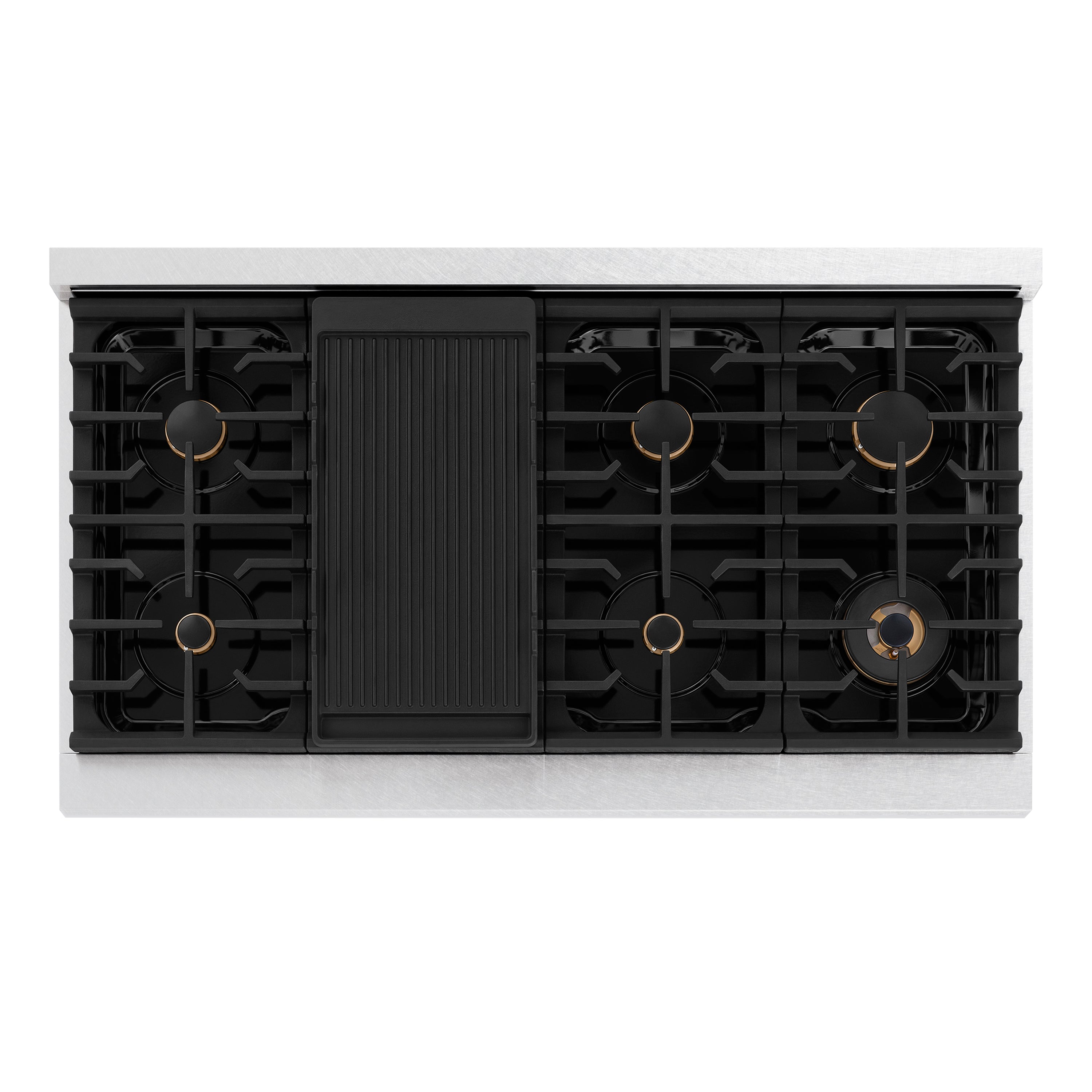 ZLINE 48" Autograph Paramount Gas Rangetop with 8 Burners and Porcelain Cooktop in Satin Stainless Steel with Champagne Bronze Accents, SRTSZ-48-CB