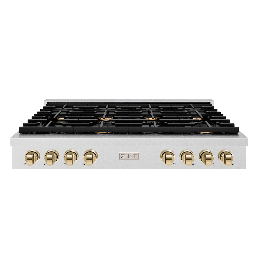 ZLINE 48" Autograph Paramount Gas Rangetop with 8 Burners and Porcelain Cooktop in Satin Stainless Steel with Polished Gold Accents, SRTSZ-48-G