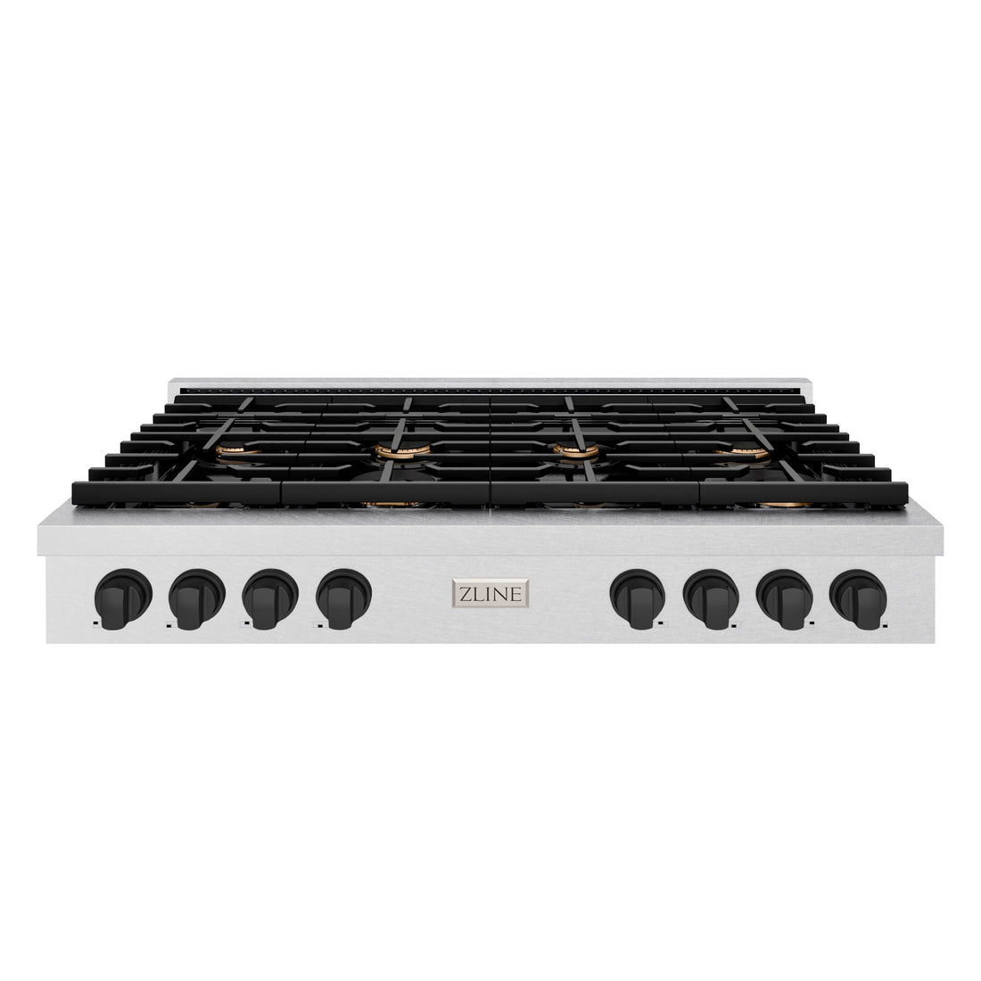 ZLINE 48" Autograph Paramount Gas Rangetop with 8 Burners and Porcelain Cooktop in Satin Stainless Steel with Matte Black Accents, SRTSZ-48-MB