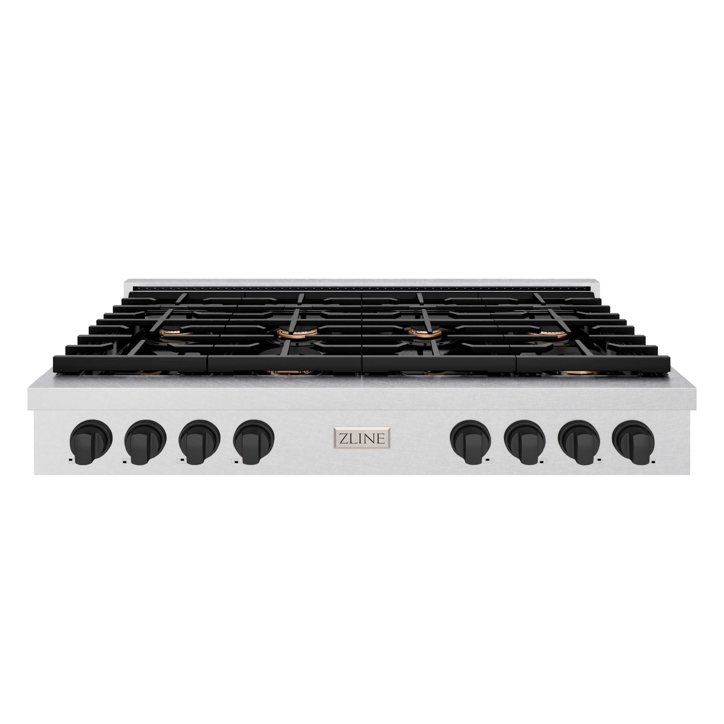 ZLINE 48" Autograph Paramount Gas Rangetop with 8 Burners and Porcelain Cooktop in Satin Stainless Steel with Matte Black Accents, SRTSZ-48-MB
