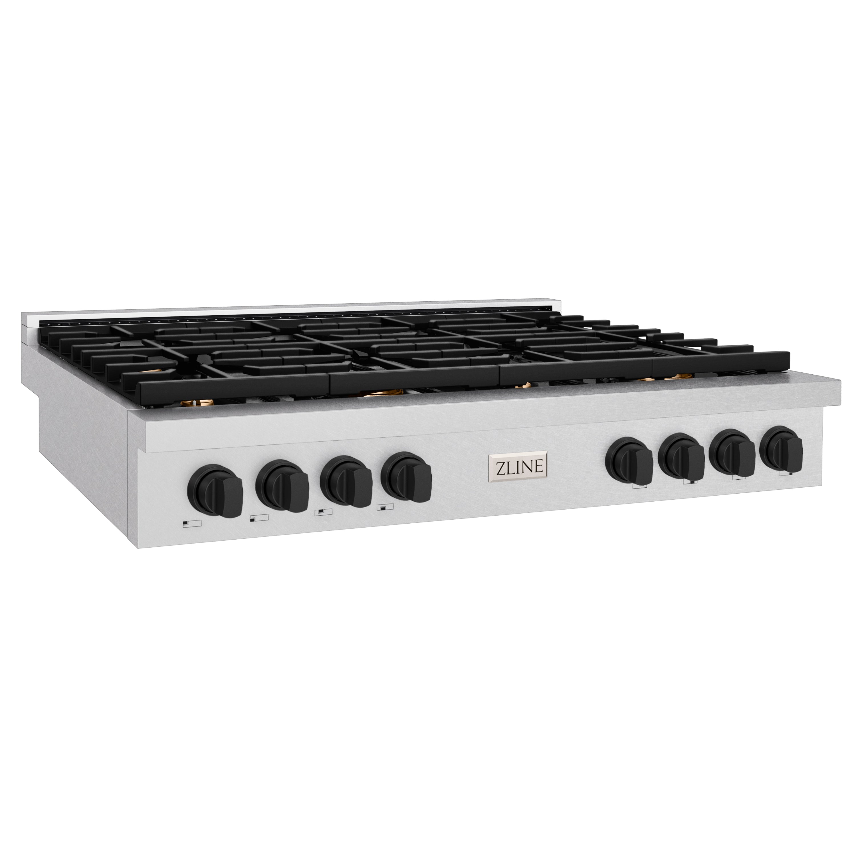 ZLINE 48" Autograph Paramount Gas Rangetop with 8 Burners and Porcelain Cooktop in Satin Stainless Steel with Matte Black Accents, SRTSZ-48-MB
