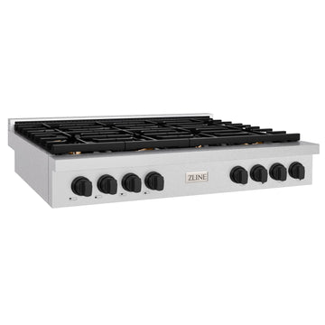 ZLINE 48" Autograph Paramount Gas Rangetop with 8 Burners and Porcelain Cooktop in Satin Stainless Steel with Matte Black Accents, SRTSZ-48-MB