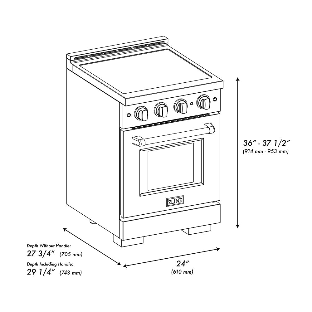 ZLINE 24 in. Induction Range 3.2 cu. ft. Electric Convection Oven 3 Element Cooktop Stainless Steel Polished Gold Accents (SINRZ-24-G)