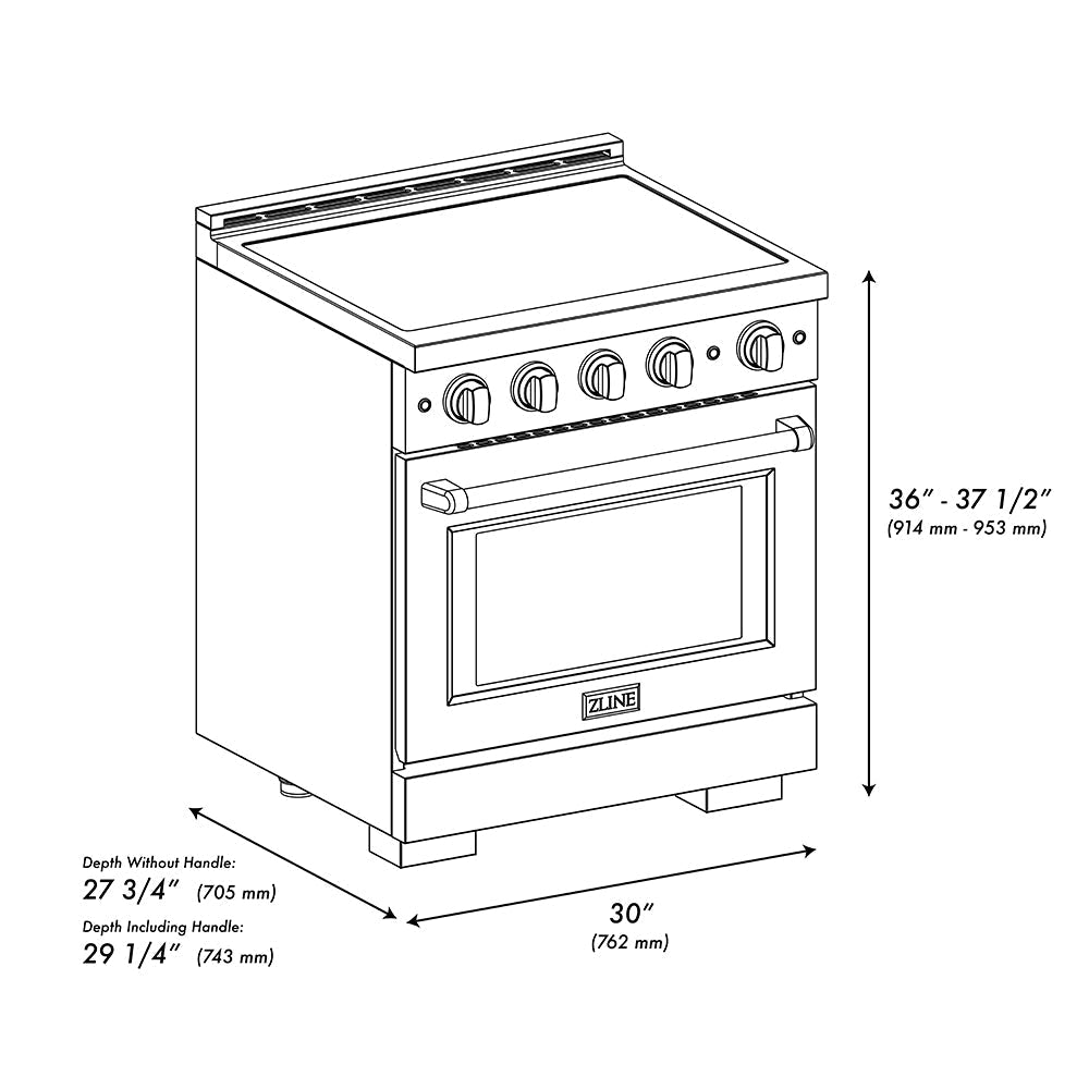 ZLINE 30 in. Induction Range 4.2 cu. ft. 4 Element Cooktop Electric Convection Oven Satin Stainless Steel White Matte Door Matte Black Accents (SINRSZ-WM-30-MB)