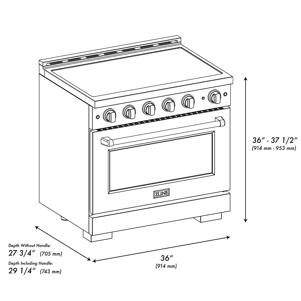 ZLINE 36 in. Induction Range 5.2 cu. ft. 5 Elements Electric Convection Oven Satin Stainless Steel White Matte Door Polished Gold Accents (SINRSZ-WM-36-G)