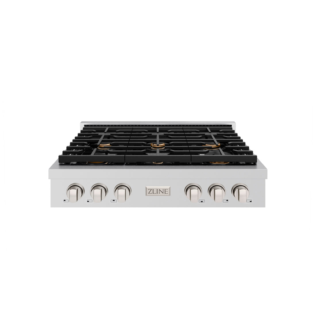 ZLINE Paramount 36" Gas Rangetop with 6 Brass Burners and Porcelain Cooktop in Stainless Steel, SRT-BR-36