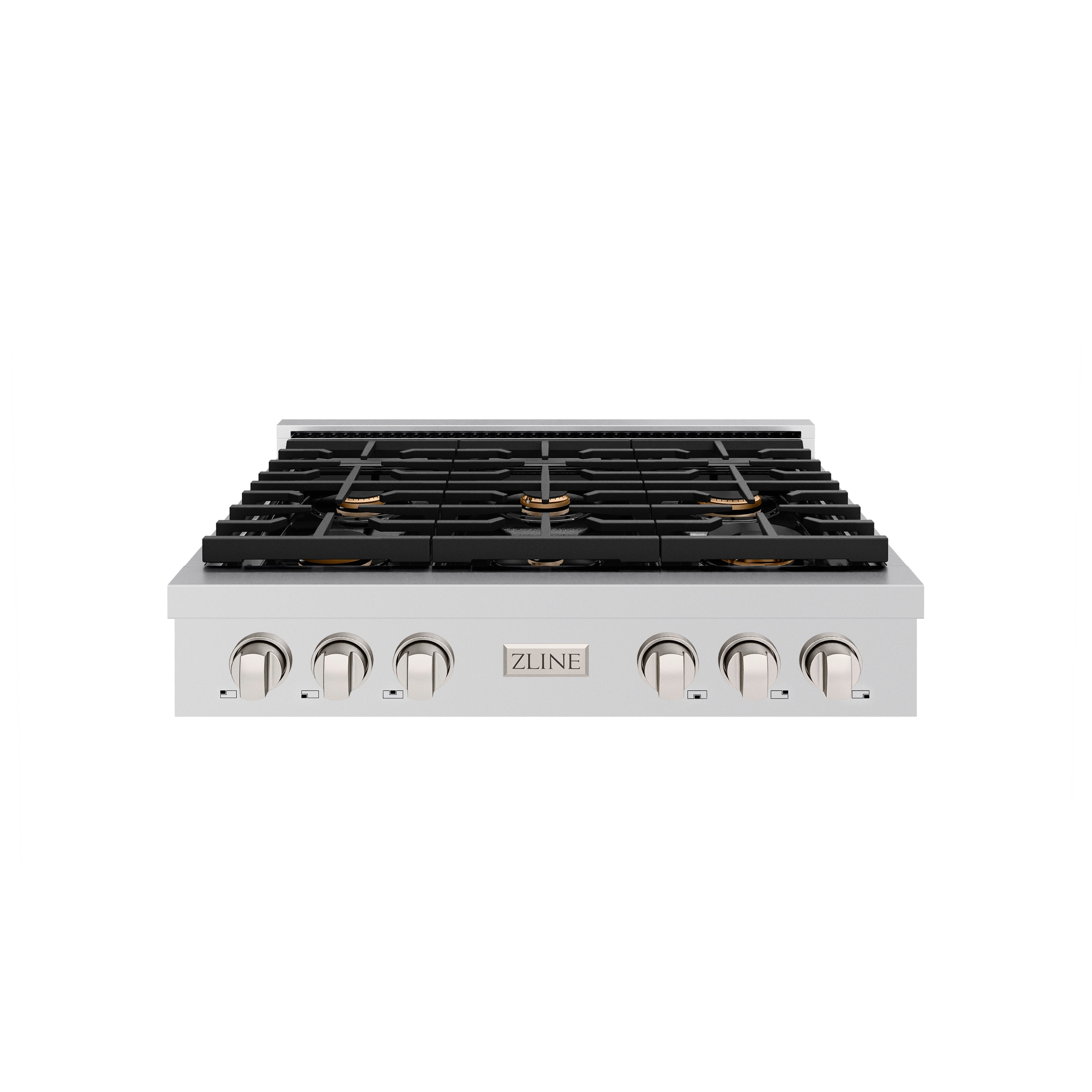 ZLINE Paramount 36" Gas Rangetop with 6 Brass Burners and Porcelain Cooktop in Stainless Steel, SRT-BR-36