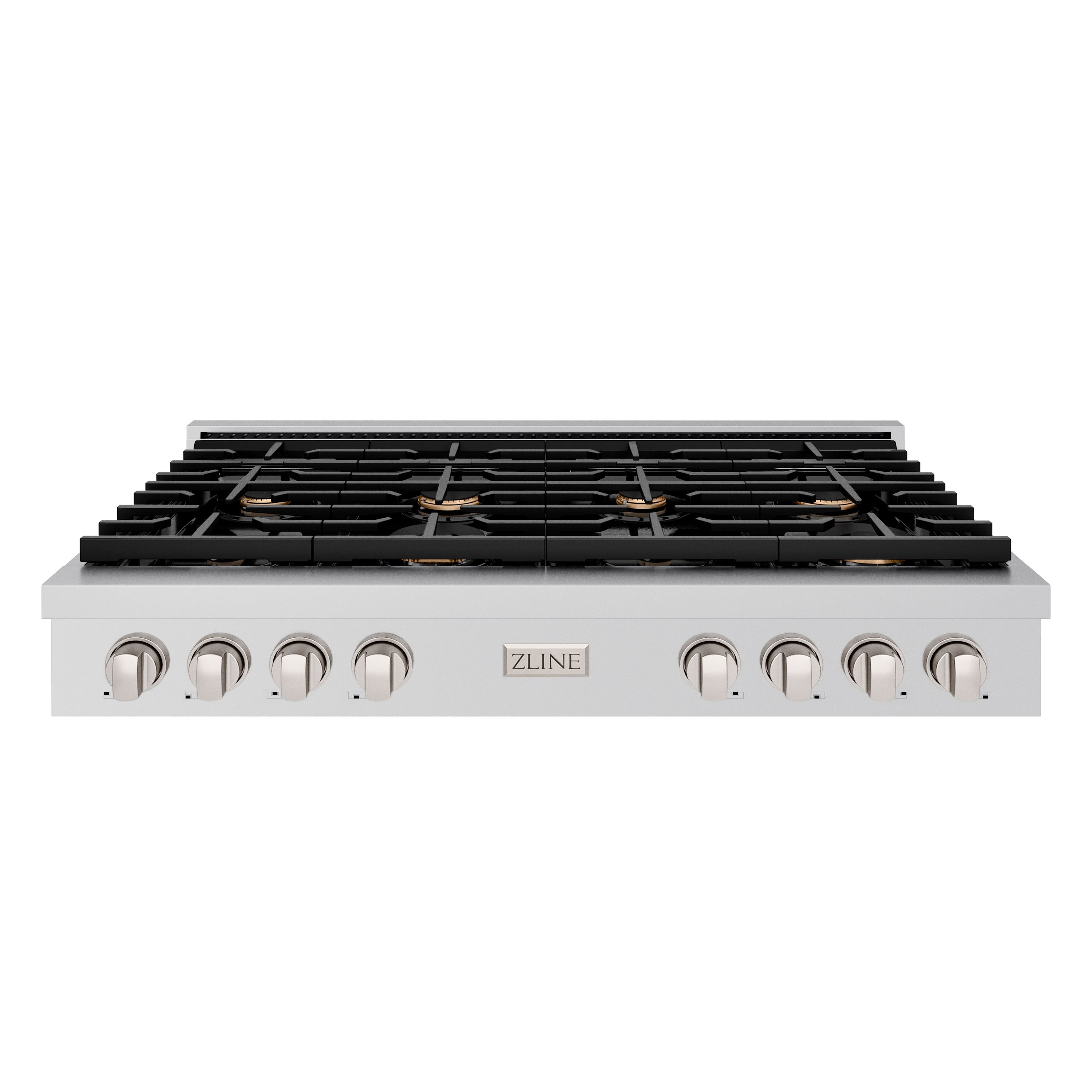 ZLINE Paramount 48" Gas Rangetop with 8 Brass Burners, Cast Iron Griddle and Porcelain Cooktop in Stainless Steel, SRT-BR-48