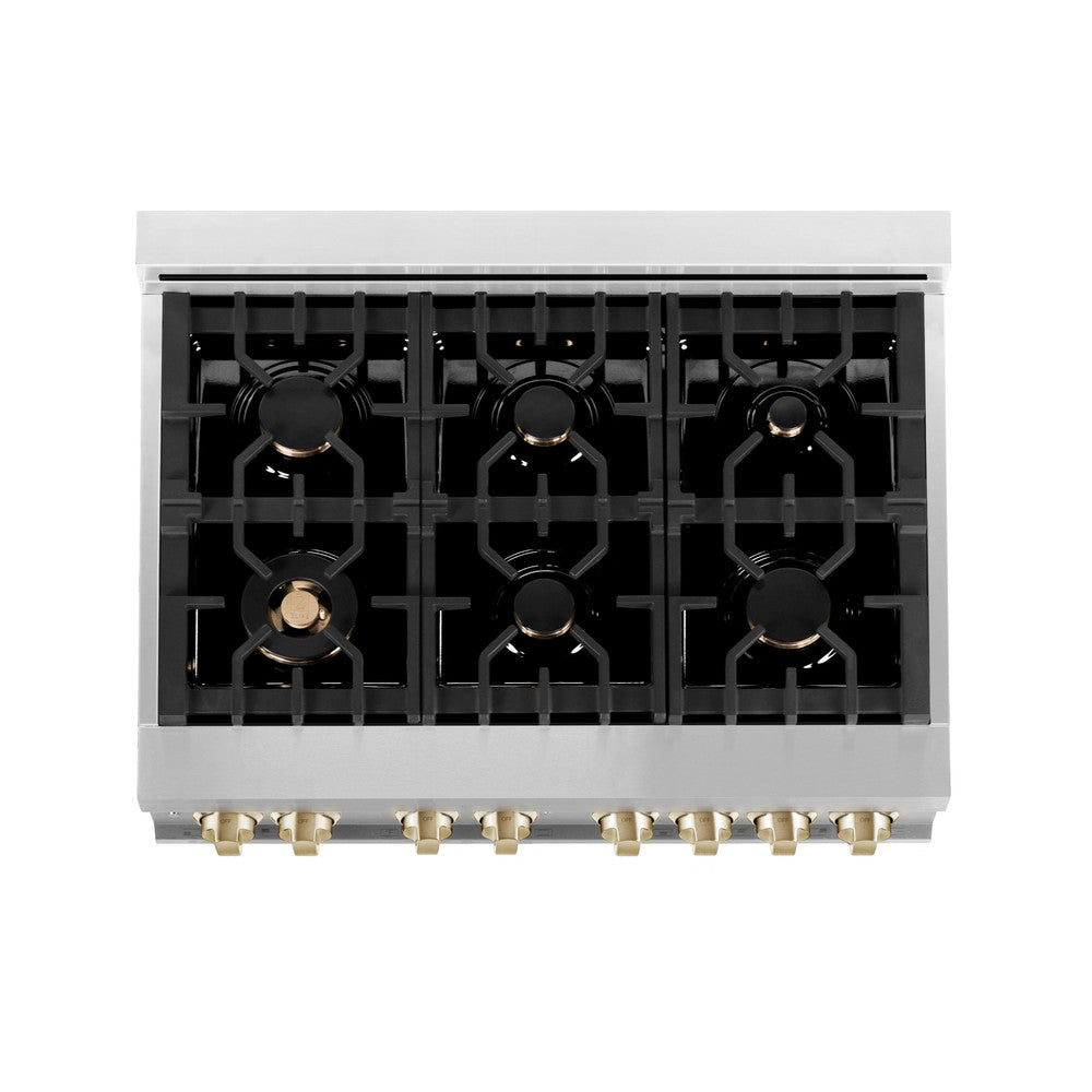ZLINE Autograph 36 in. 4.6 cu. ft. Dual Fuel Range with White Matte Door and Gold Accents (RAZ-WM-36-G)