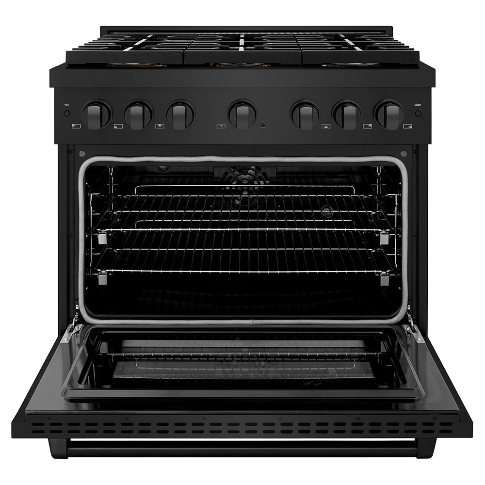 ZLINE 36 in. Dual Fuel Range 5.2 cu. ft. 6 Burner DuoPro™ Cooktop Electric Convection Oven Black Stainless Steel (PSDRB-36)