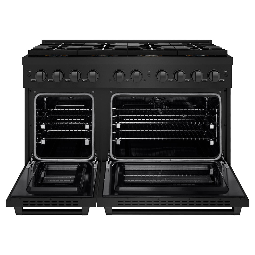ZLINE 48 in. Dual Fuel Range 6.7 cu. ft. with 8 Burner DuoPro™ Cooktop and Dual Ovens in Black Stainless Steel (PSDRB-48)