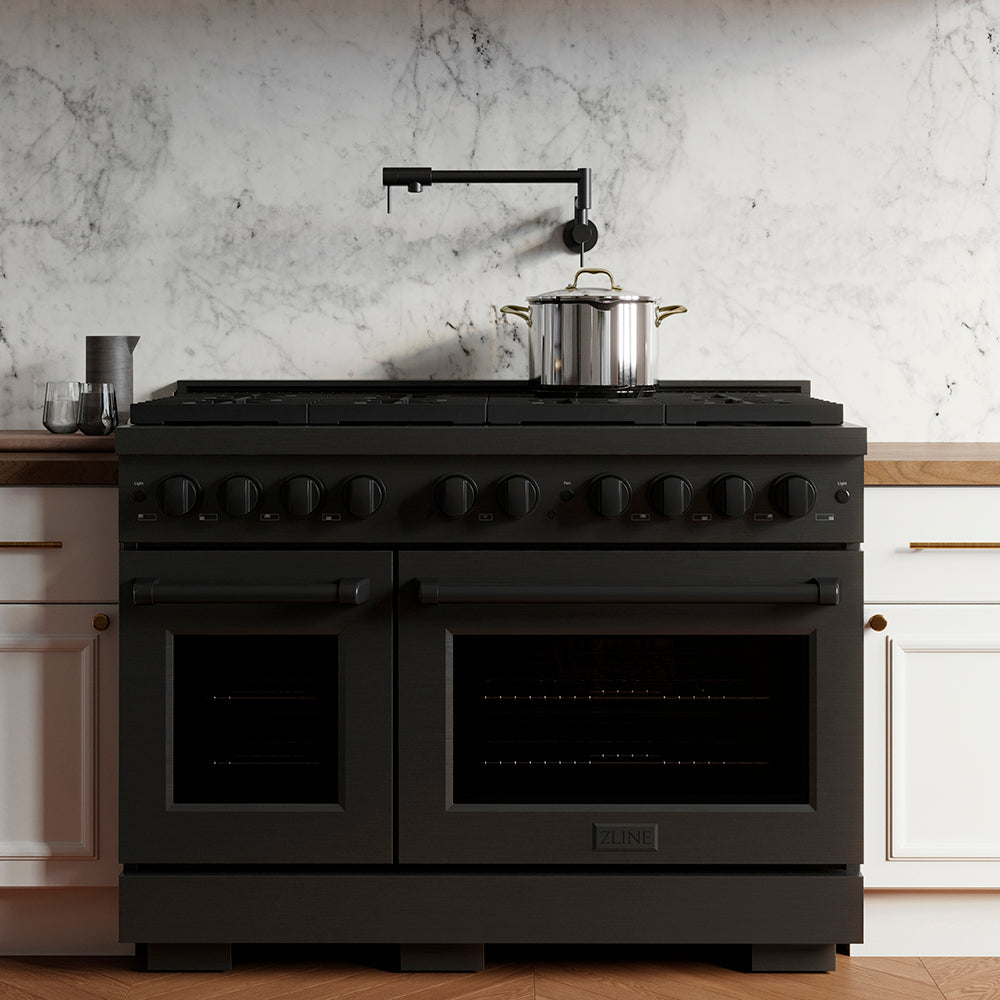ZLINE 48 in. Dual Fuel Range 6.7 cu. ft. with 8 Burner DuoPro™ Cooktop and Dual Ovens in Black Stainless Steel (PSDRB-48)