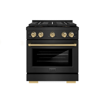 ZLINE 30 in. Dual Fuel Range 4.2 cu. ft. 4 Burner DuoPro™ Cooktop Electric Convection Oven Black Stainless Steel Champagne Bronze Accents (PSDRBZ-30-CB)