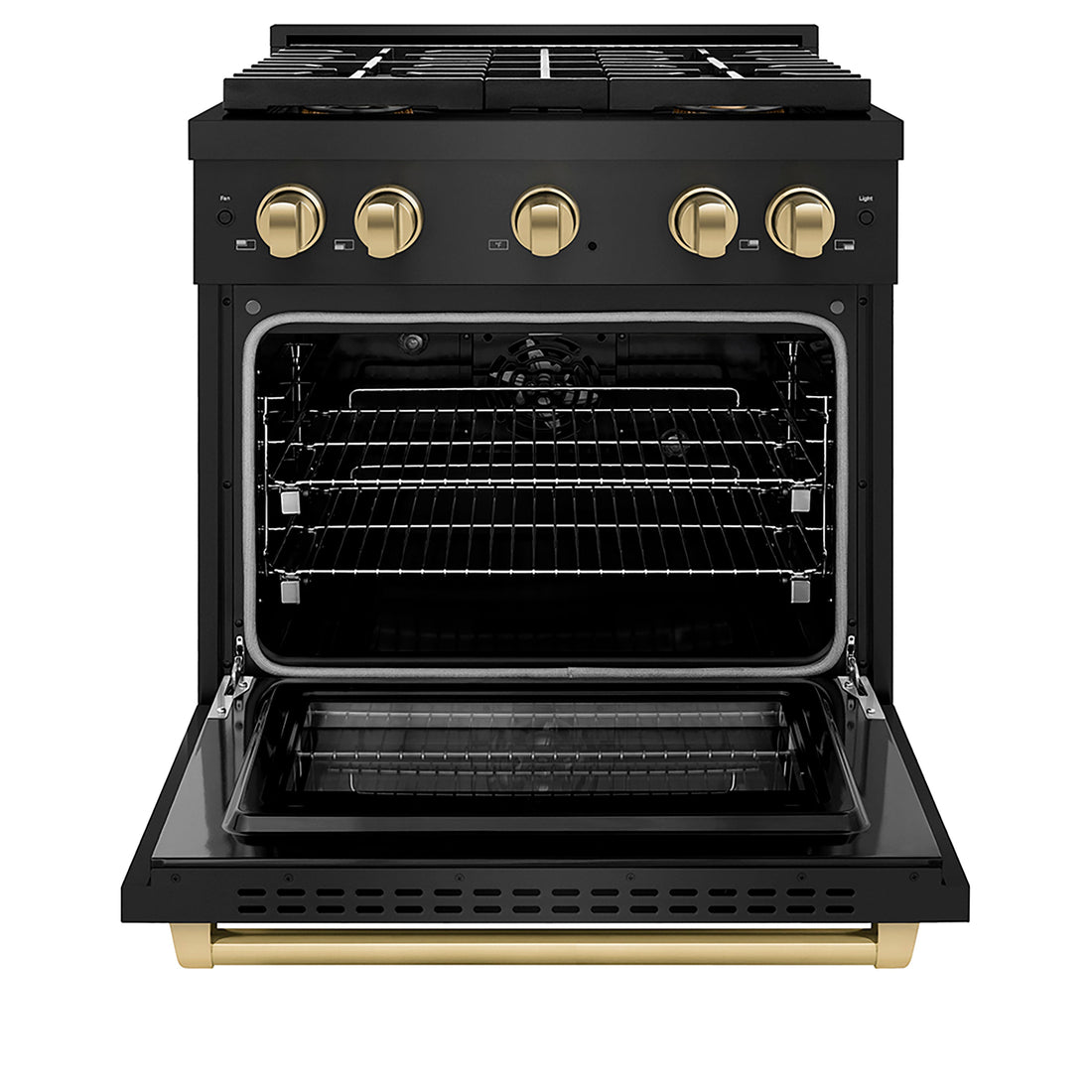 ZLINE 30 in. Dual Fuel Range 4.2 cu. ft. 4 Burner DuoPro™ Cooktop Electric Convection Oven Black Stainless Steel Champagne Bronze Accents (PSDRBZ-30-CB)