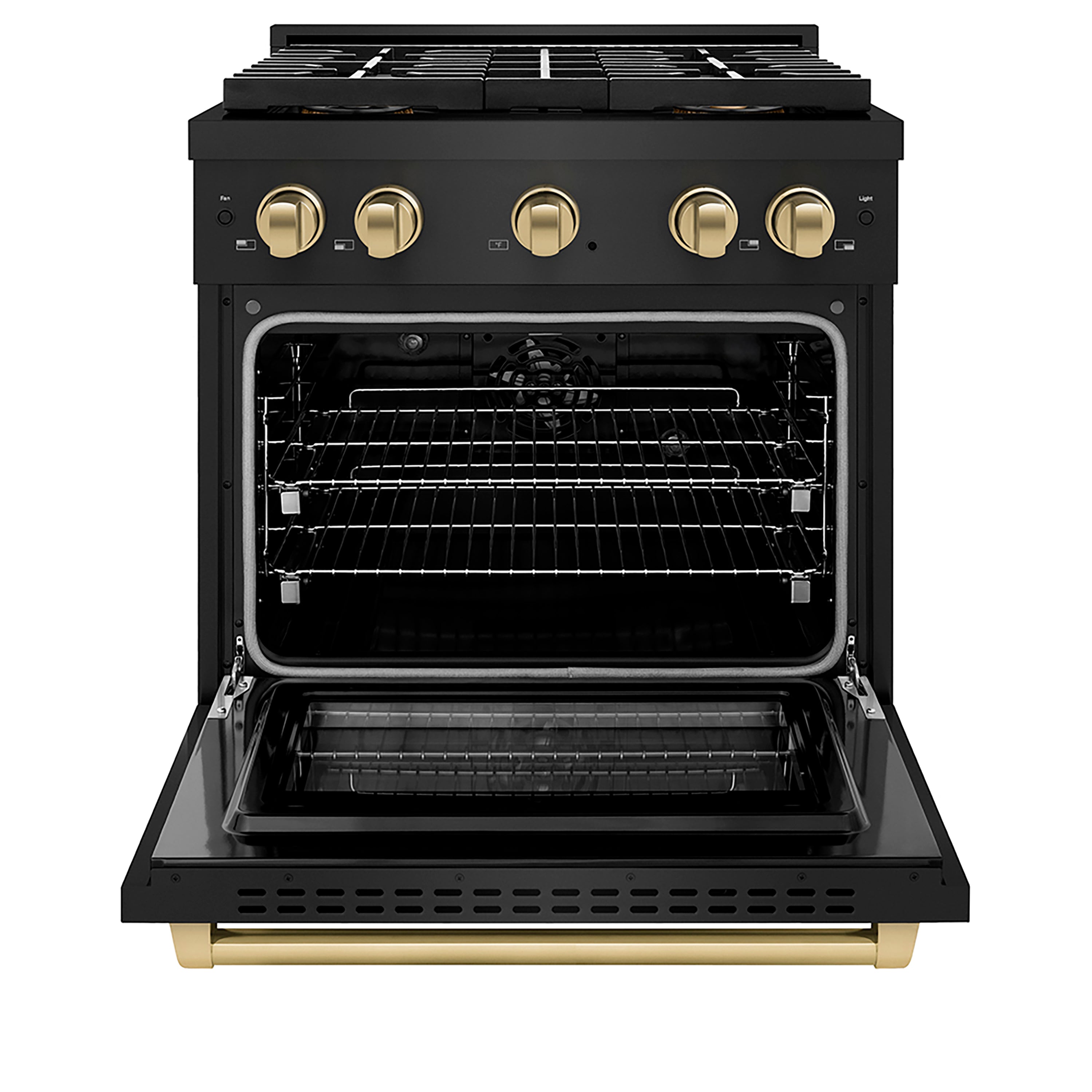 ZLINE 30 in. Dual Fuel Range 4.2 cu. ft. 4 Burner DuoPro™ Cooktop Electric Convection Oven Black Stainless Steel Champagne Bronze Accents (PSDRBZ-30-CB)