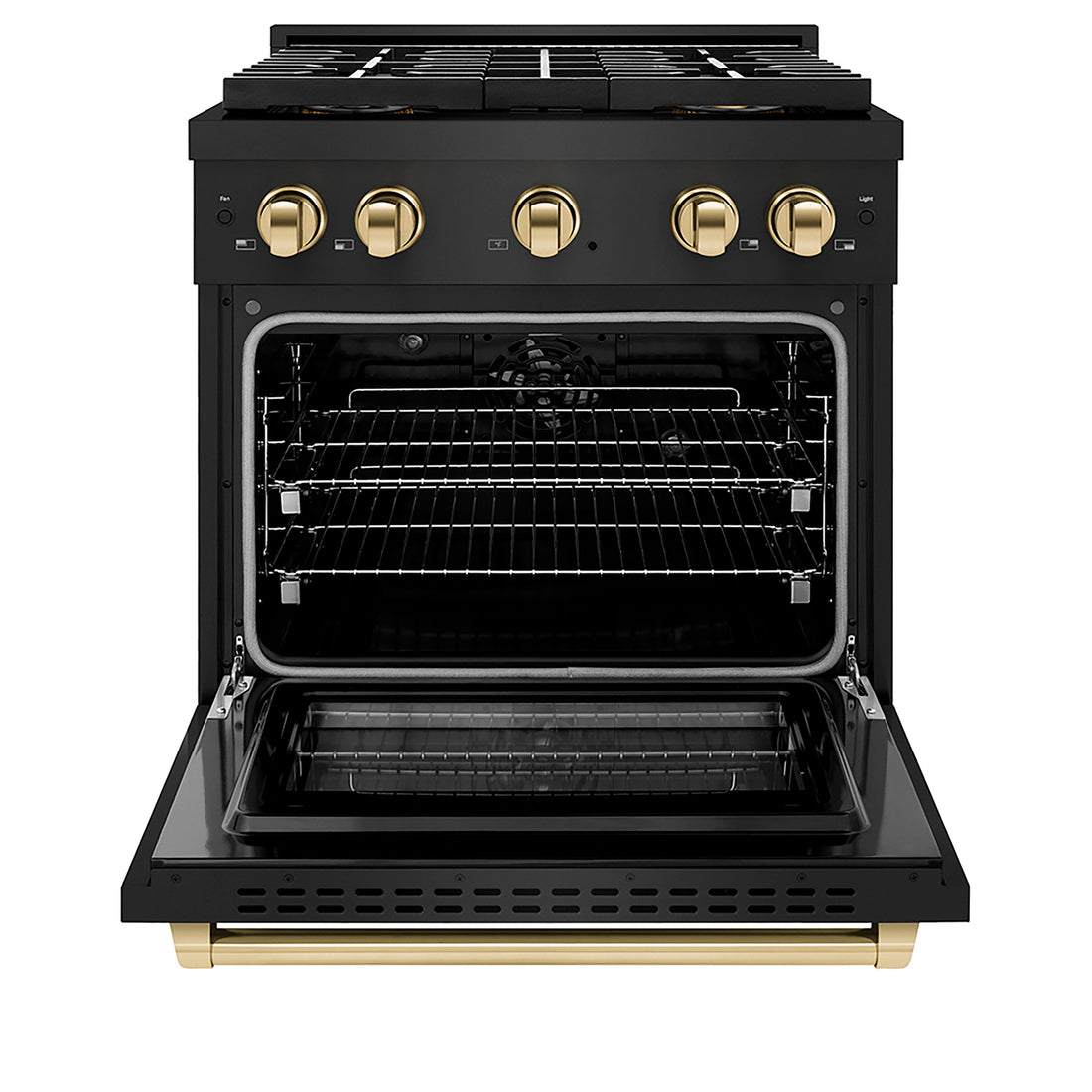 ZLINE 30 in. Dual Fuel Range 4.2 cu. ft. 4 Burner DuoPro™ Cooktop Electric Convection Oven Black Stainless Steel Polished Gold Accents (PSDRBZ-30-G)