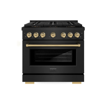 ZLINE 36 in. Dual Fuel Range 5.2 cu. ft. 6 Burner DuoPro™ Cooktop Electric Convection Oven Black Stainless Steel Champagne Bronze Accents (PSDRBZ-36-CB)