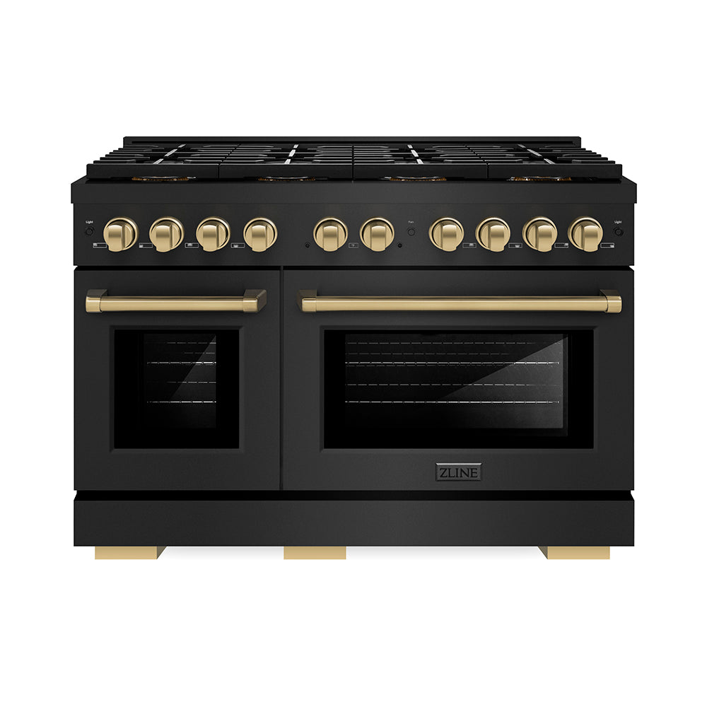 ZLINE 48 in. Dual Fuel Range 6.7 cu. ft. Paramount Series with 8 Burner DuoPro™ Cooktop, Dual Ovens, Black Stainless Steel & Champagne Bronze Accents (PSDRBZ-48-CB)