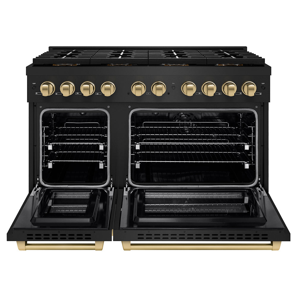 ZLINE 48 in. Dual Fuel Range 6.7 cu. ft. Paramount Series with 8 Burner DuoPro™ Cooktop, Dual Ovens, Black Stainless Steel & Champagne Bronze Accents (PSDRBZ-48-CB)