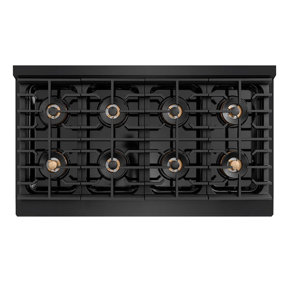 ZLINE 48 in. Dual Fuel Range 6.7 cu. ft. Paramount Series with 8 Burner DuoPro™ Cooktop, Dual Ovens, Black Stainless Steel & Champagne Bronze Accents (PSDRBZ-48-CB)