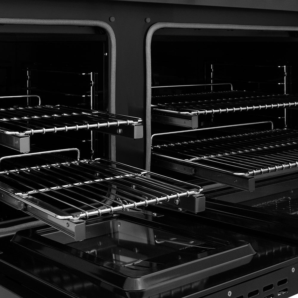 ZLINE 48 in. Dual Fuel Range 6.7 cu. ft. with 8 Burner DuoPro™ Cooktop, Dual Ovens, Black Stainless Steel & Polished Gold Accents (PSDRBZ-48-G)