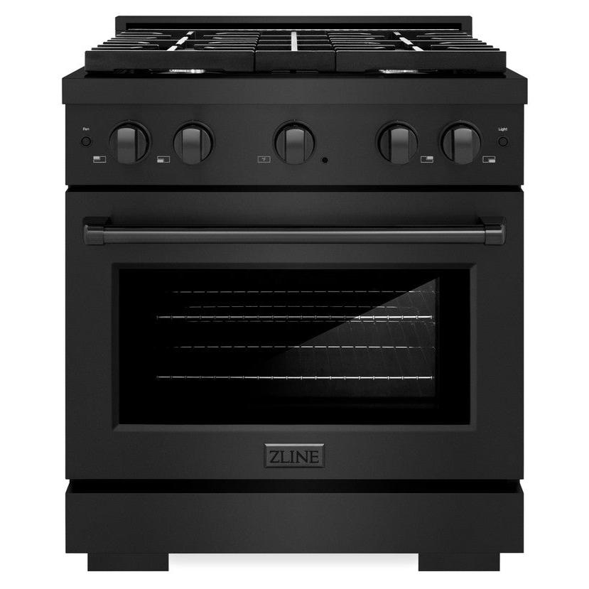 ZLINE 30 in. Paramount Dual Fuel Range, 4.2 cu. ft. Electric Convection Oven, 4 Burner Gas Cooktop, Black Stainless Steel (SDRB-30)