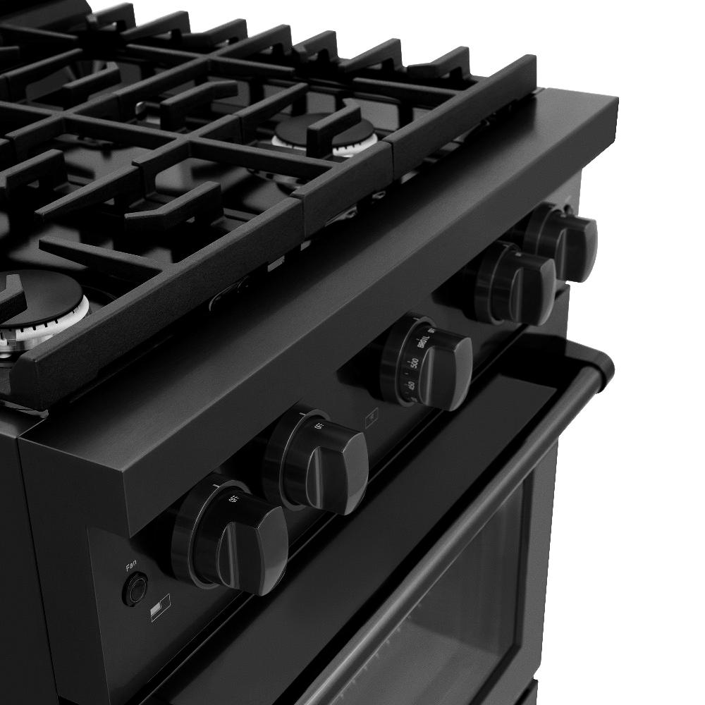 ZLINE 30 in. Paramount Dual Fuel Range, 4.2 cu. ft. Electric Convection Oven, 4 Burner Gas Cooktop, Black Stainless Steel (SDRB-30)