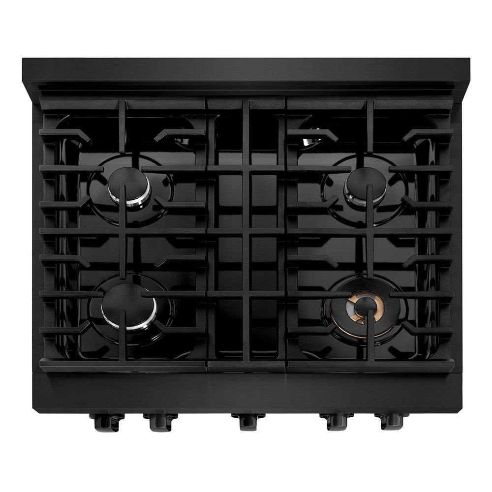ZLINE 30 in. Paramount Dual Fuel Range, 4.2 cu. ft. Electric Convection Oven, 4 Burner Gas Cooktop, Black Stainless Steel (SDRB-30)