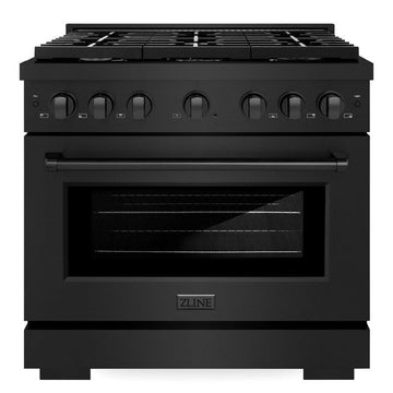ZLINE Paramount 36 in. Dual Fuel Range with 6 Gas Burners and Electric Convection Oven, 5.2 cu. ft., Black Stainless Steel (SDRB-36)