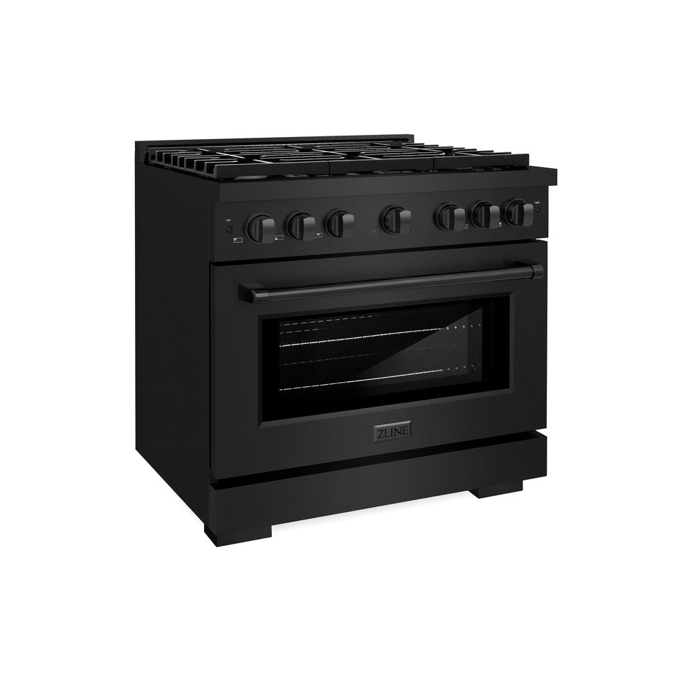 ZLINE Paramount 36 in. Dual Fuel Range with 6 Gas Burners and Electric Convection Oven, 5.2 cu. ft., Black Stainless Steel (SDRB-36)
