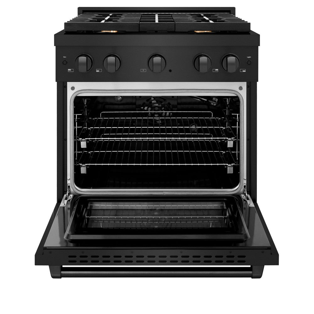 ZLINE Paramount 30 in. Dual Fuel Range with 4 Brass Burners and 4.2 cu. ft. Electric Convection Oven in Black Stainless Steel (SDRB-BR-30)