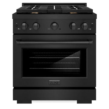 ZLINE Paramount 30 in. Dual Fuel Range with 4 Brass Burners and 4.2 cu. ft. Electric Convection Oven in Black Stainless Steel (SDRB-BR-30)