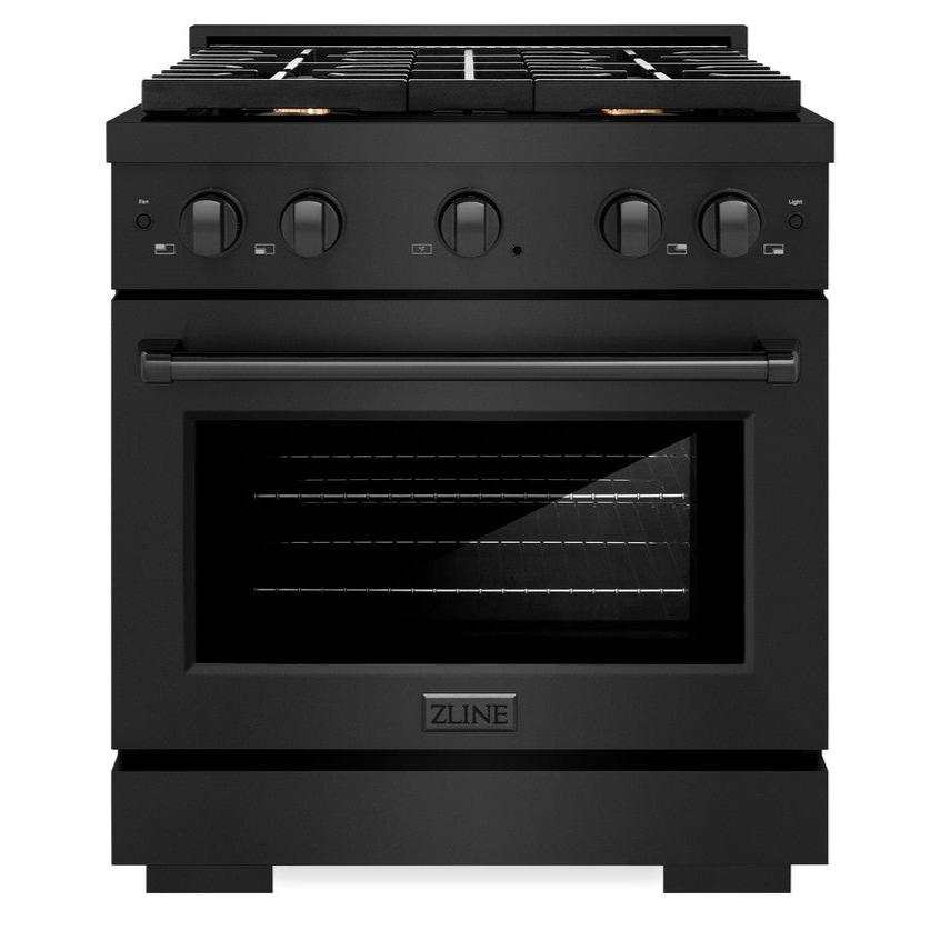 ZLINE Paramount 30 in. Dual Fuel Range with 4 Brass Burners and 4.2 cu. ft. Electric Convection Oven in Black Stainless Steel (SDRB-BR-30)