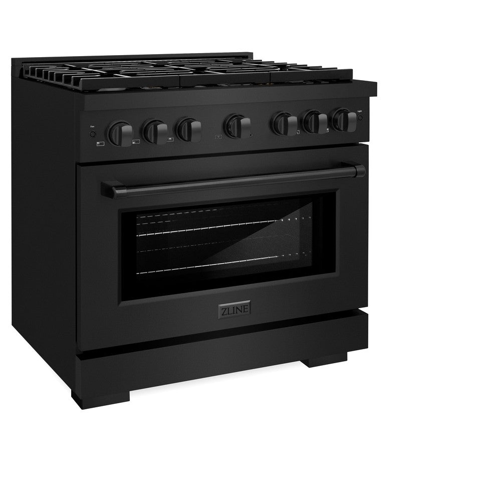 ZLINE 36 in. Paramount Dual Fuel Range, 5.2 cu. ft., 6 Brass Burners, Black Stainless Steel (SDRB-BR-36)