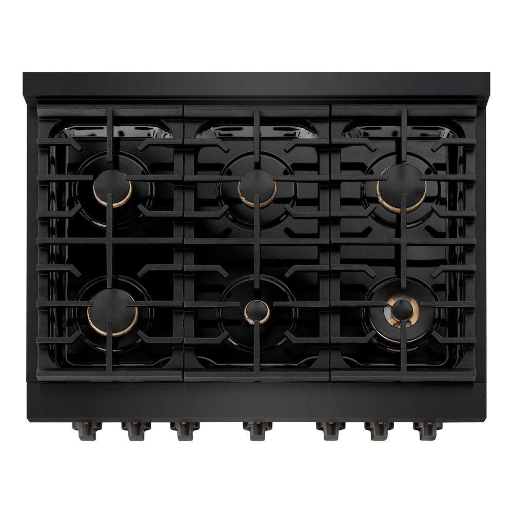 ZLINE 36 in. Paramount Dual Fuel Range, 5.2 cu. ft., 6 Brass Burners, Black Stainless Steel (SDRB-BR-36)