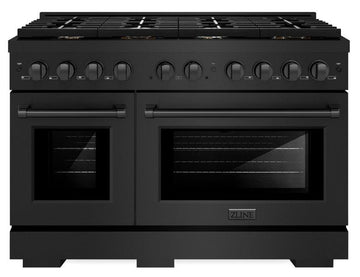 ZLINE Paramount 48 in. 6.7 cu. ft. Double Oven Dual Fuel Range with 8 Brass Burners in Black Stainless Steel (SDRB-BR-48)