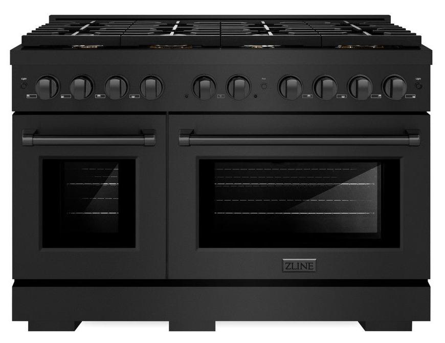 ZLINE Paramount 48 in. 6.7 cu. ft. Double Oven Dual Fuel Range with 8 Brass Burners in Black Stainless Steel (SDRB-BR-48)