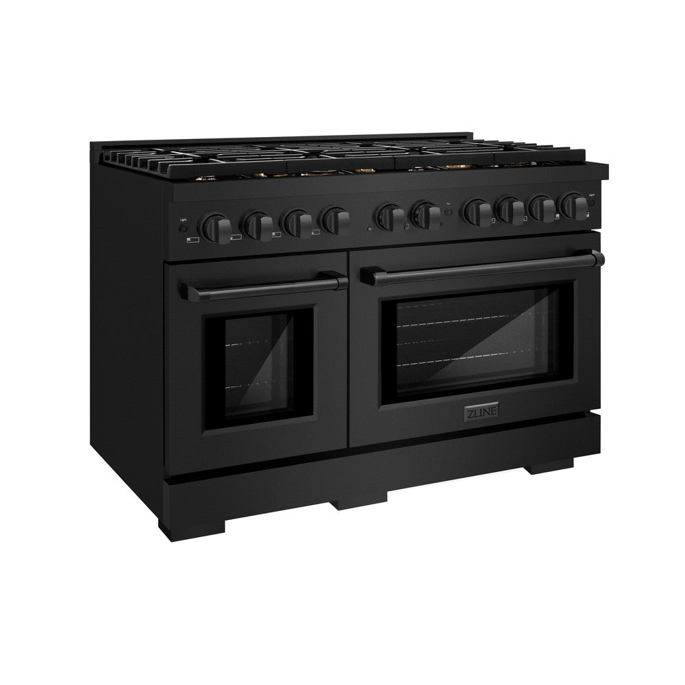 ZLINE Paramount 48 in. 6.7 cu. ft. Double Oven Dual Fuel Range with 8 Brass Burners in Black Stainless Steel (SDRB-BR-48)
