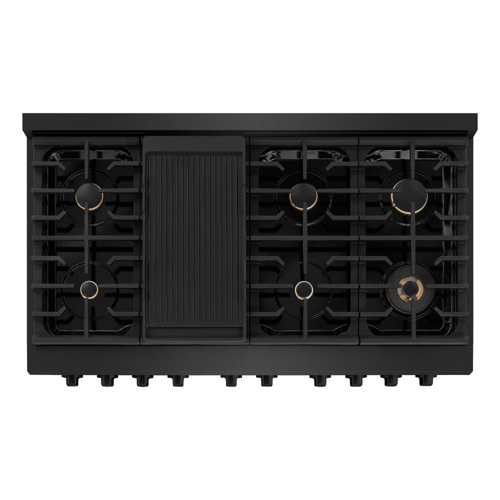 ZLINE Paramount 48 in. 6.7 cu. ft. Double Oven Dual Fuel Range with 8 Brass Burners in Black Stainless Steel (SDRB-BR-48)
