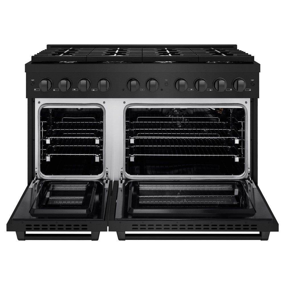 ZLINE Paramount 48 in. Double Oven Dual Fuel Range with 8 Burners, 6.7 cu. ft., Black Stainless Steel (SDRB-48)